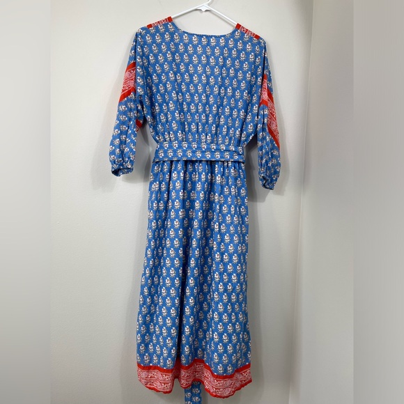 J. Crew V-Neck Cover-Up in Classic Block Blue and Red Floral Maxi Dress Vintage - Picture 11 of 16